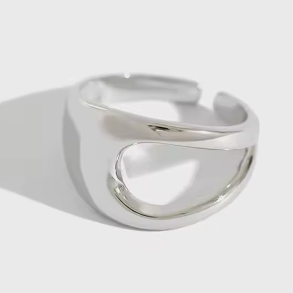 NEW UNIQUE SILVER ABSTRACT RING, OPEN RING, SILVER ADJUSTABLE RING, UNISEX RING - Picture 4 of 12
